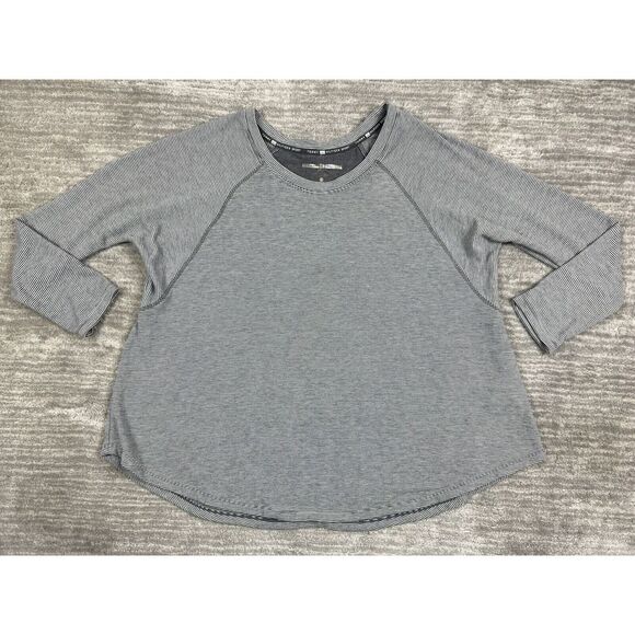 Tommy Hilfiger Sport Shirt Womens Large‎ Gray Striped Long Sleeve Scoop Neck - Picture 1 of 10